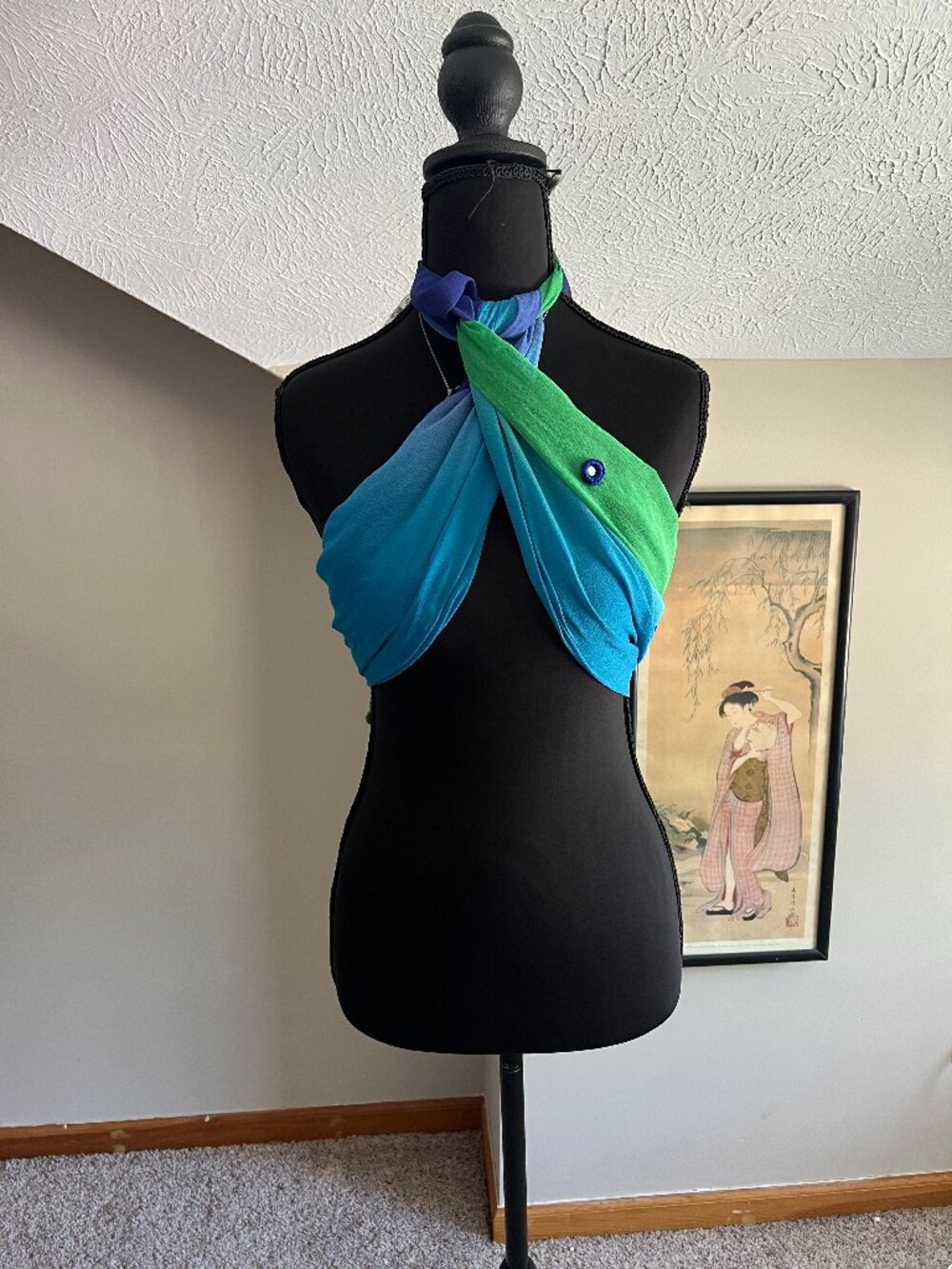 Rectangular Satin Scarf Blue Green Wrap Gradient Boho Beachy 42x70 Festival